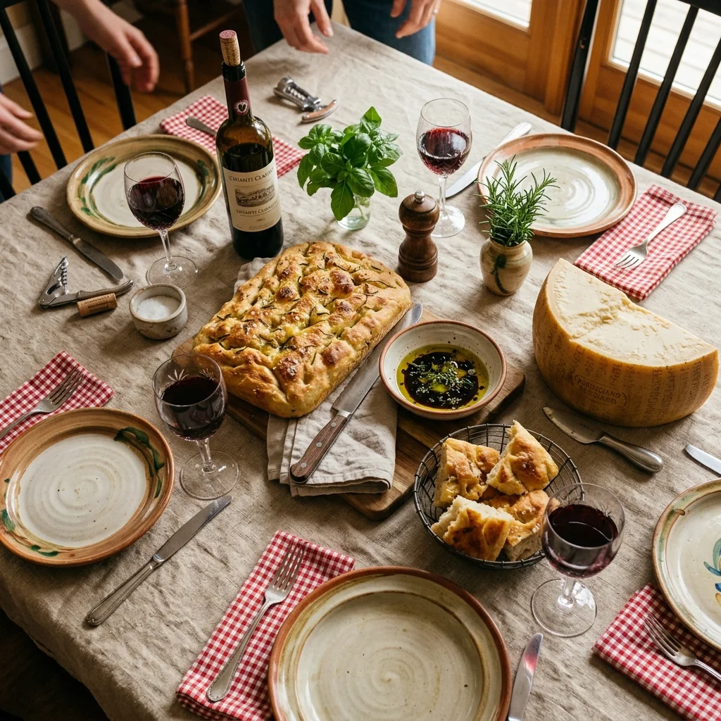Mesa posta festiva estilo cantina italiana