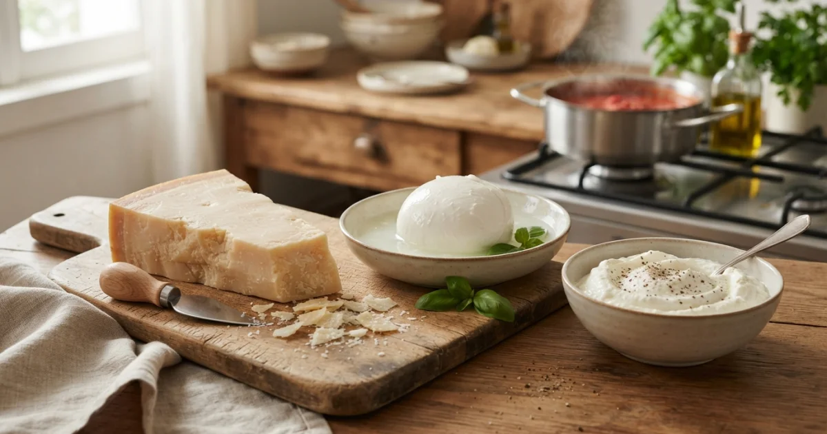 Parmesão, muçarela e outros queijos na cozinha italiana do dia a dia